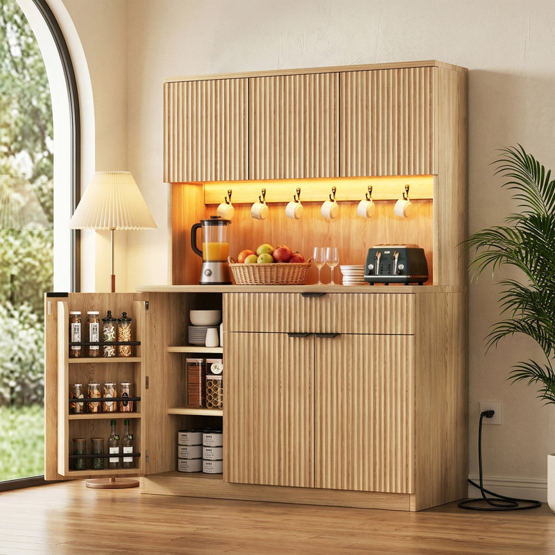 Cabinet multifonctionnel avec rangement, lumières DEL et prises de courant, Brun, Black, 70.9" H x 41.3" W x 15.7" D