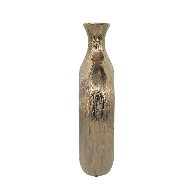 Round Bronze Vase With Textured Open-Cut Design, 13.2" H x 9.1" W x 3.1" D