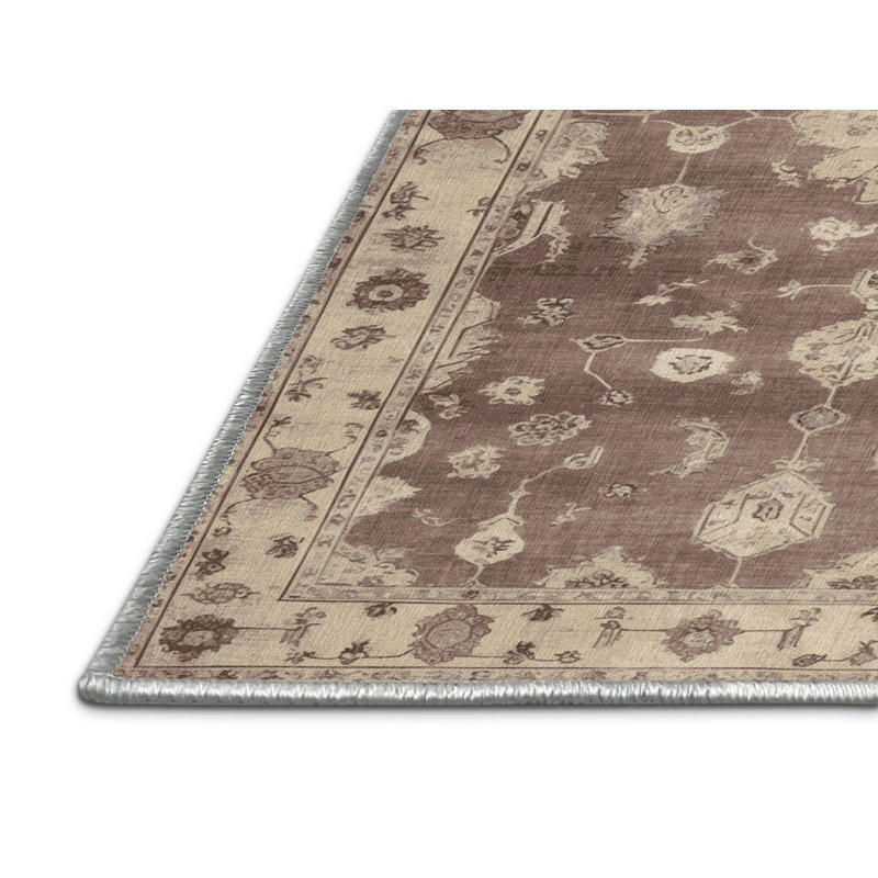 Tapis beige surteint lavable à la machine, Rond 4 pi