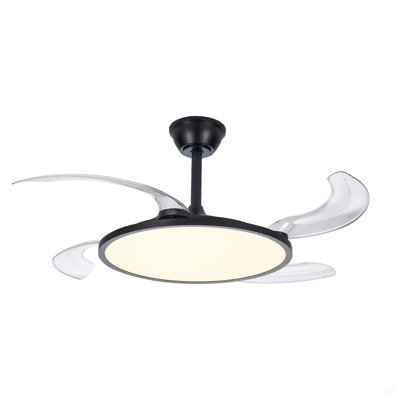 Retractable Ceiling Fans With Lights,42 Inch Ceiling Fan With Light And Remote Control,Flush Mount,DC Reversible,3CCT,Low Noise, Ceiling Fan For Bedroom,Living Room,Kitchen,Indoor