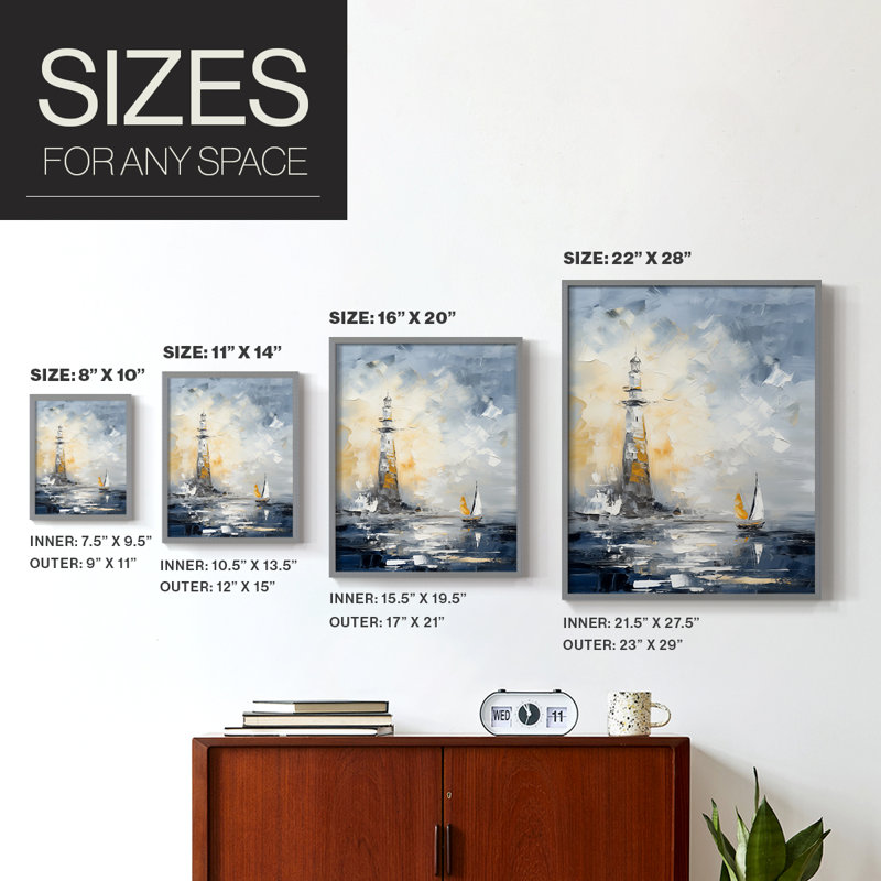 NAUTICAL Series, impression encadrée en bois massif, Gris, H 15 po x l 12 po