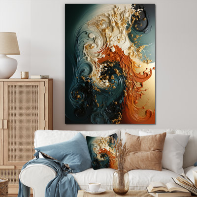 Encre blanche et orange II - art mural abstrait
