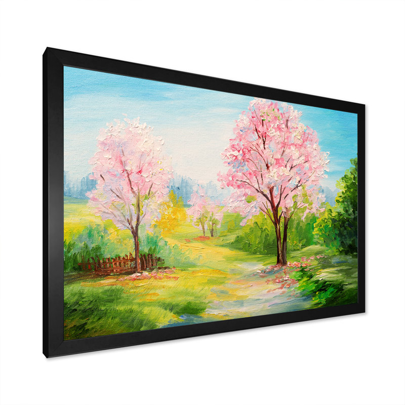 River in Spring Forest - reproduction d'art sur toile, H 8 po x l 12 po x P 1 po, Toile avec cadre noir