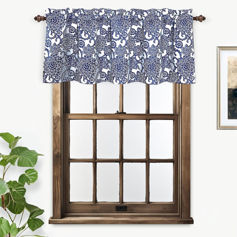 Cantonnière de cuisine sur mesure à motif floral occultant 52 po Zeledon, Marine