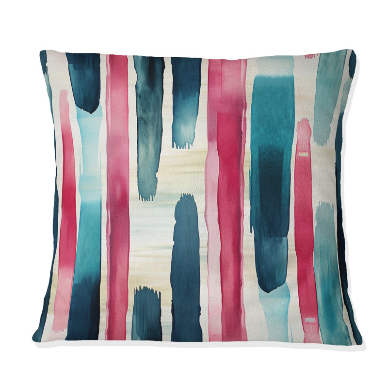Motif rayé bleu et rose - Coussin décoratif à rayures, 16 po x 16 po