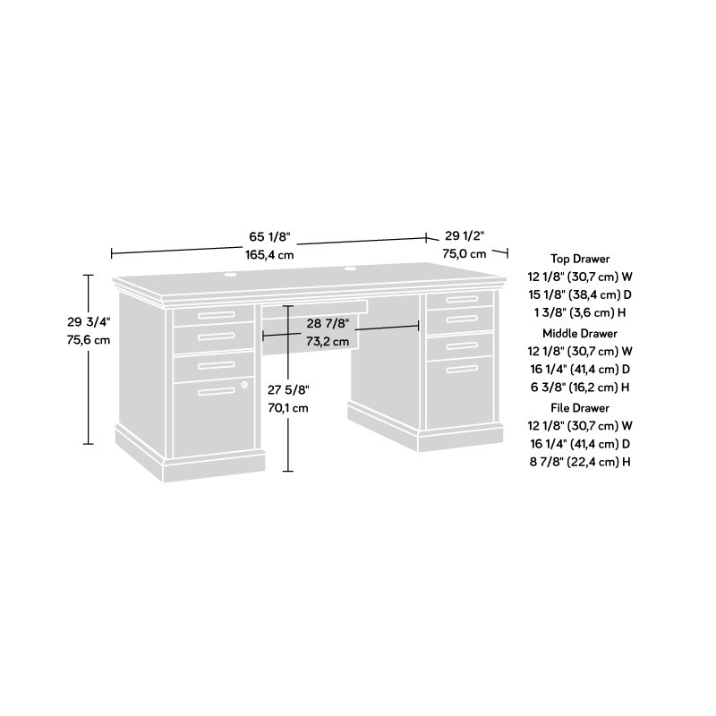 Bureau double caisson en pin Pebble