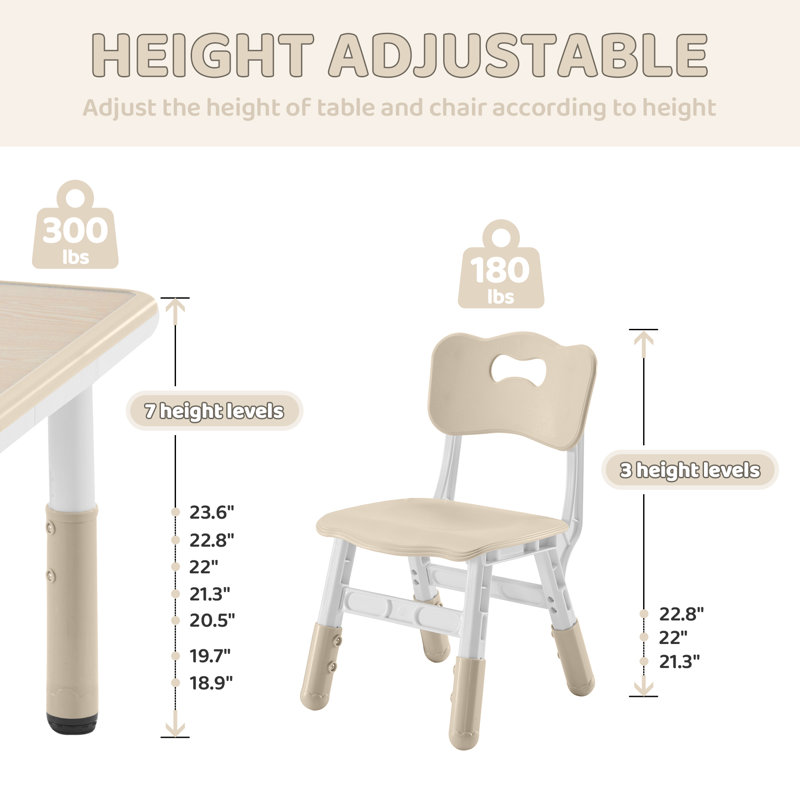 Amayrany Kids 3 Piece Play Or Activity Table and Chair Set, Beige