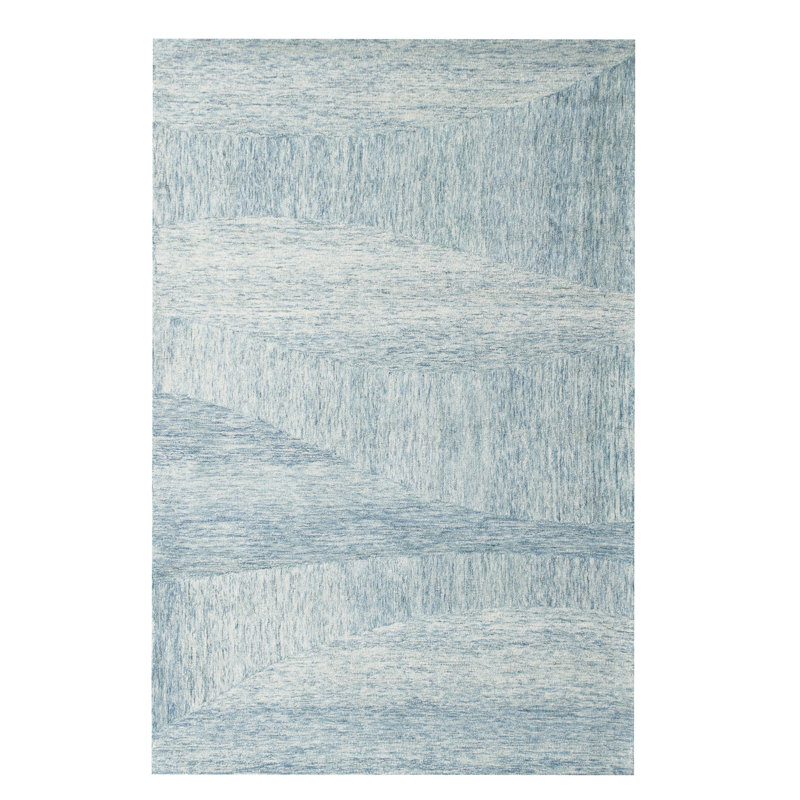 Kempner Hand-Tufted Blue/Ivory Wool Area Rug, Rectangle 9' x 12'