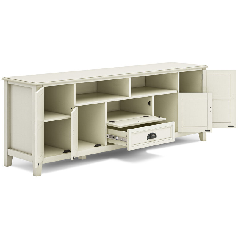 Antique White 72" Solid Wood TV Media Stand with Cabinets