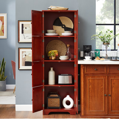 Storage Cabinet 72.4" Tall, 8 Doors And 4 Shelves. Cherry Color. For Living Room, Office. Base, Classy Design Tall 8-Door 4-Shelf Cabinet, 72.4". Cherry. Various Rooms. Construction, Smooth Surface,