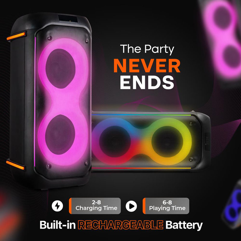 Système de haut-parleurs de fête Pyle Bluetooth compact Pyle - Machine de karaoké portable 160 W avec batterie intégrée, TWS, priorité au micro, USB / SD / BT / FM, lumières DEL clignotantes, haut-parleurs doubles de 6,5 po, 11,6 po x 11,6 po x 25,2 po