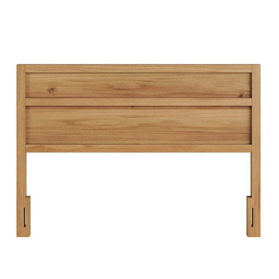 Queen Modern Wood Panel Headboard With Horizontal Slat, Solid And Engineered Wood, Medium Brown Finish, Fits Most Bed Frames
