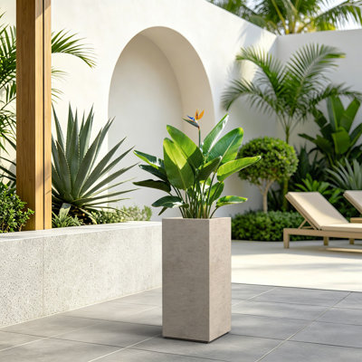 Fugate Durx-Litecrete 8.5" W x 19.5" H Concrete Rectangular Flower Planter Indoor Outdoor Plant Pot with Drainage Holes, Warm Gray