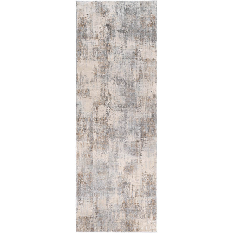 Tapis beige à motif abstrait Hobert, Tapis de couloir 2 pi 7 po x 7 pi 3 po