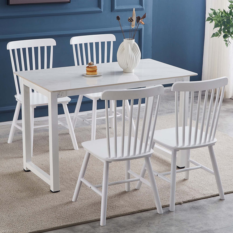 4 pièces de chaise de salle à manger en bois massif, Blanc