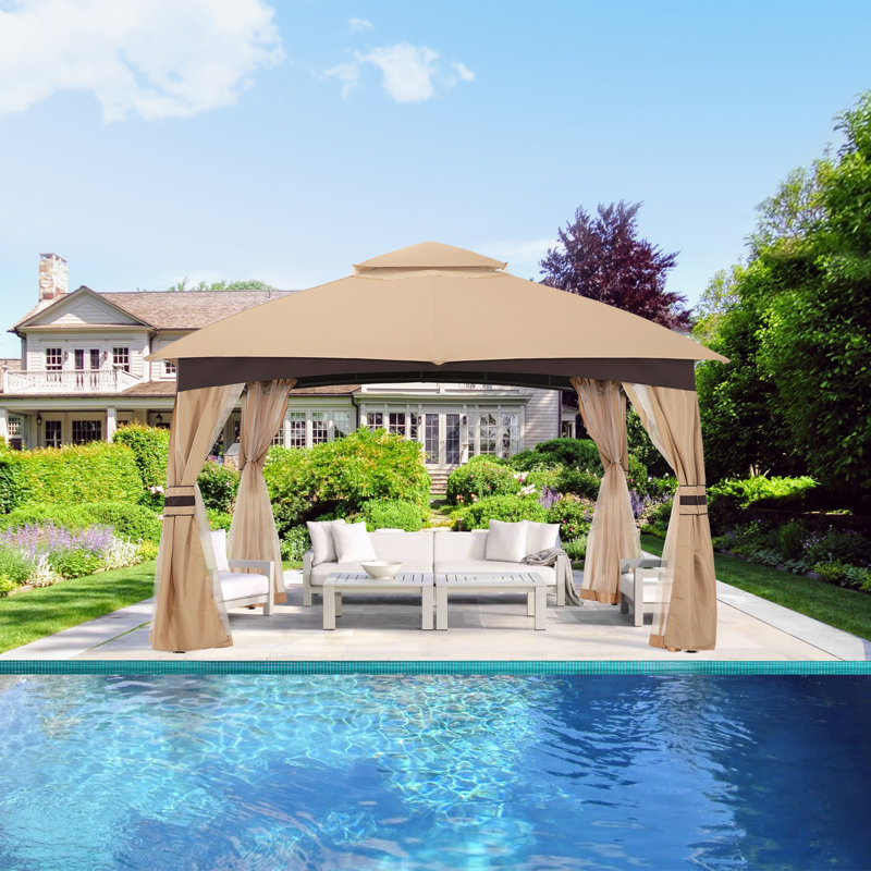 MASTERCANOPY Premium Steel Patio Gazebo with Mosquito Netting, Beige, 9 ft. x 9 ft.