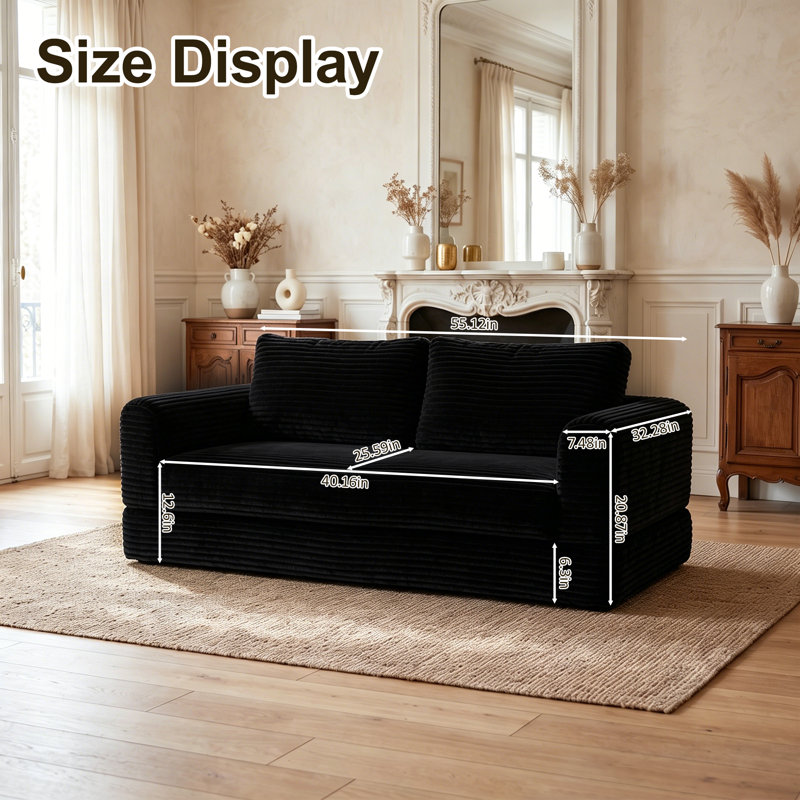 Lit de canapé à compression, velours côtelé de 55 pouces, canapé pliable moderne pour la maison