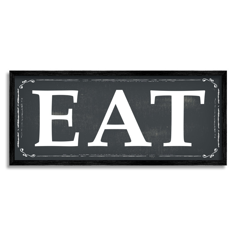 EAT noir et blanc, H 13 po x l 30 po, Giclée encadrée noir minuit