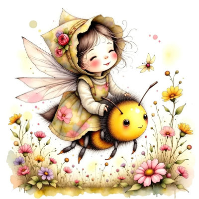 Fairy’s Flight – A Whimsical Journey on a Bumblebee