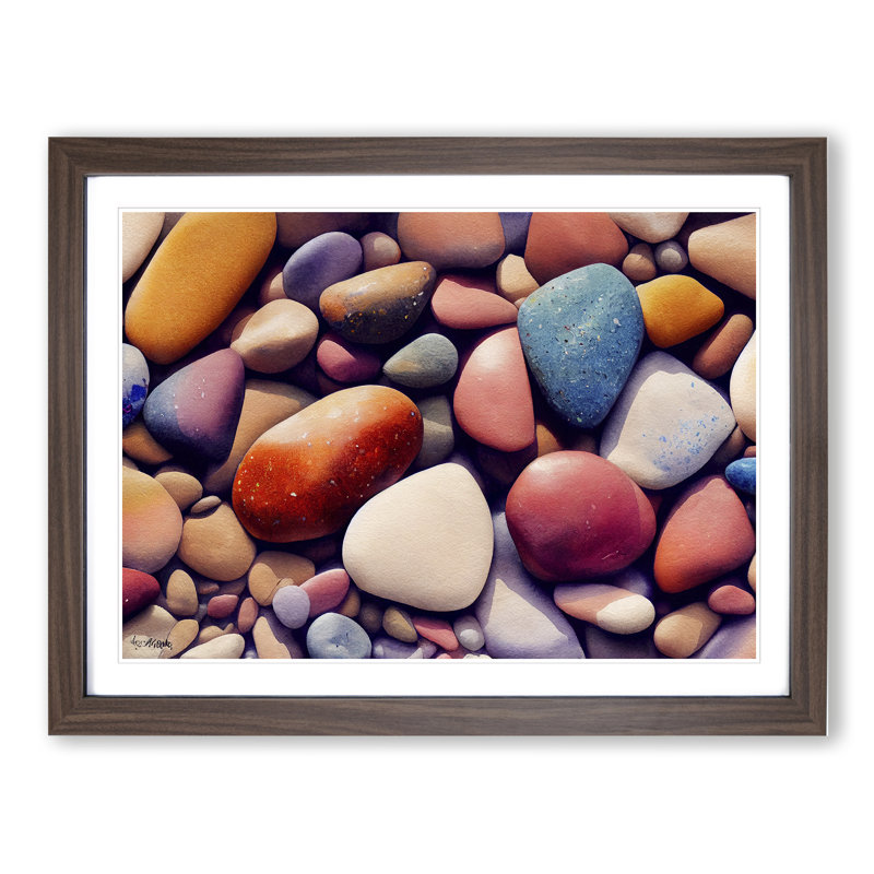 Colourful River Pebbles Vol.2 - Single Picture Frame Print, Walnut Framed, 25cm H x 34cm W x 2cm D