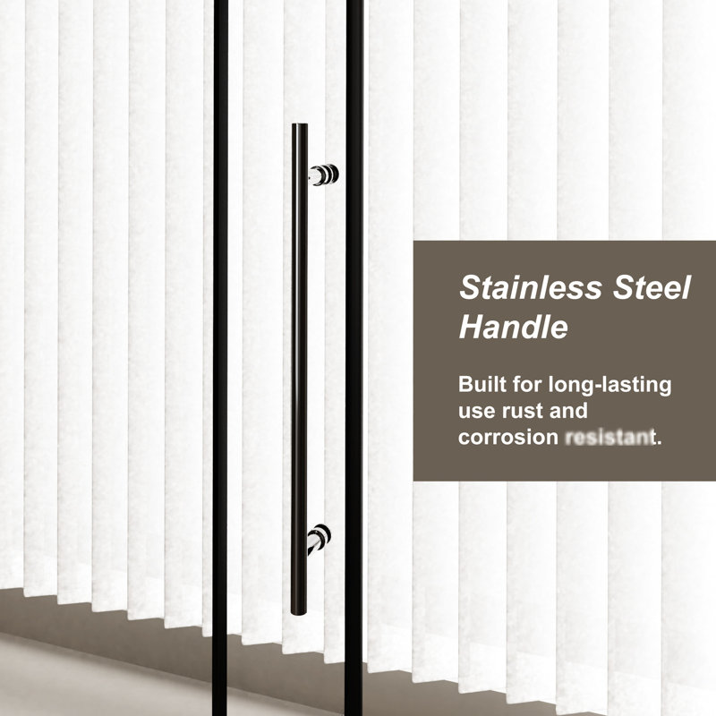 60.in W X 72.in H Single Sliding Shower Door, 1/4 Inch Thick Glass, Stainless Steel Handle, Zinc Roller System, Classy Style, Matt Black Tempered Rollers, Attractive,
