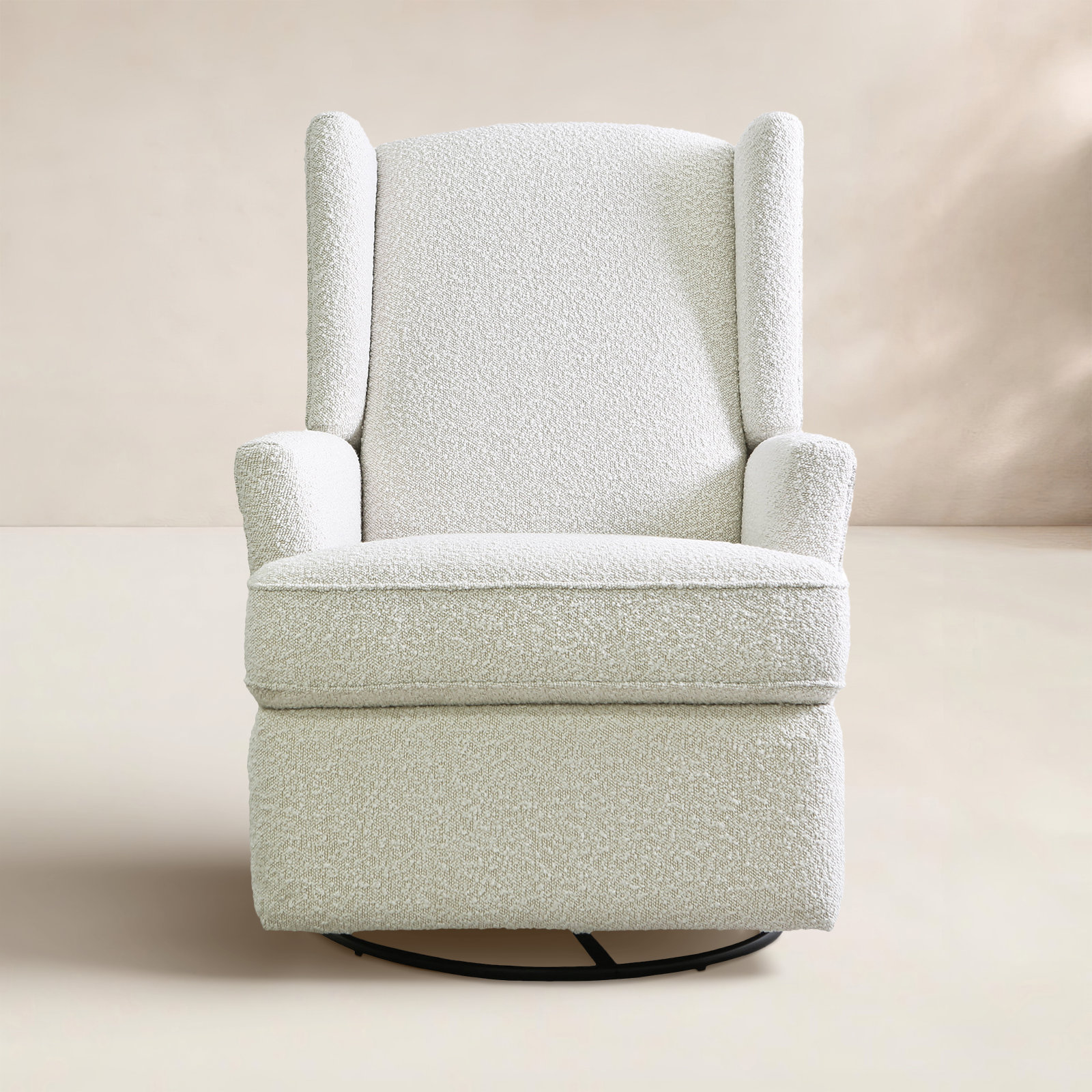 Wingback Swivel Glider, Cream Boucle