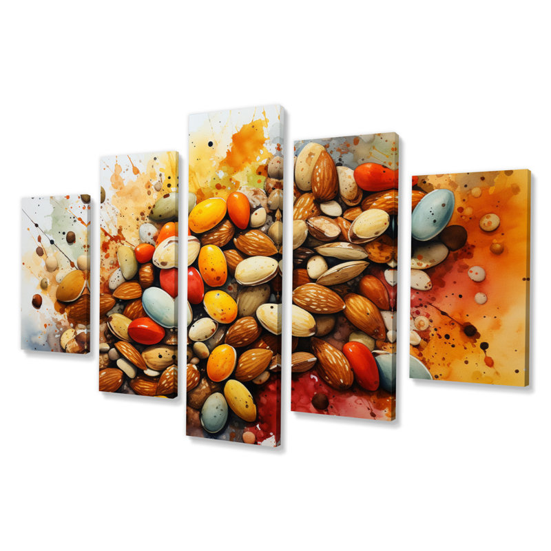 Red Nuts Explosion - Art mural sur toile "Food & Beverage" - 5 panneaux