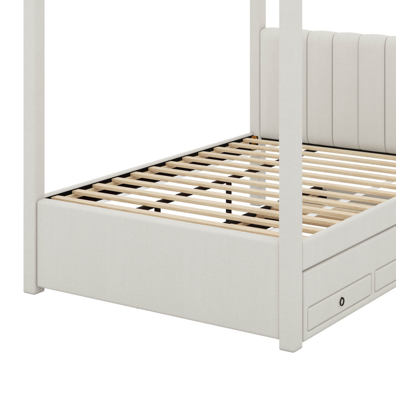 Lit plateforme à baldaquin avec lit gigogne et tiroirs Upholstery, Lit double
