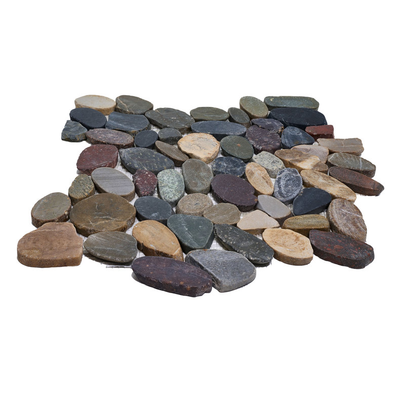 Earth Toned Natural River Rock Flat Pebble Mosaic Floor & Wall Tile 