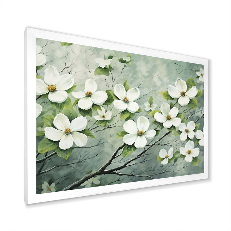 Impression sur toile Dogwood, H 30 po x l 40 po, Cadre de coin blanc fermé