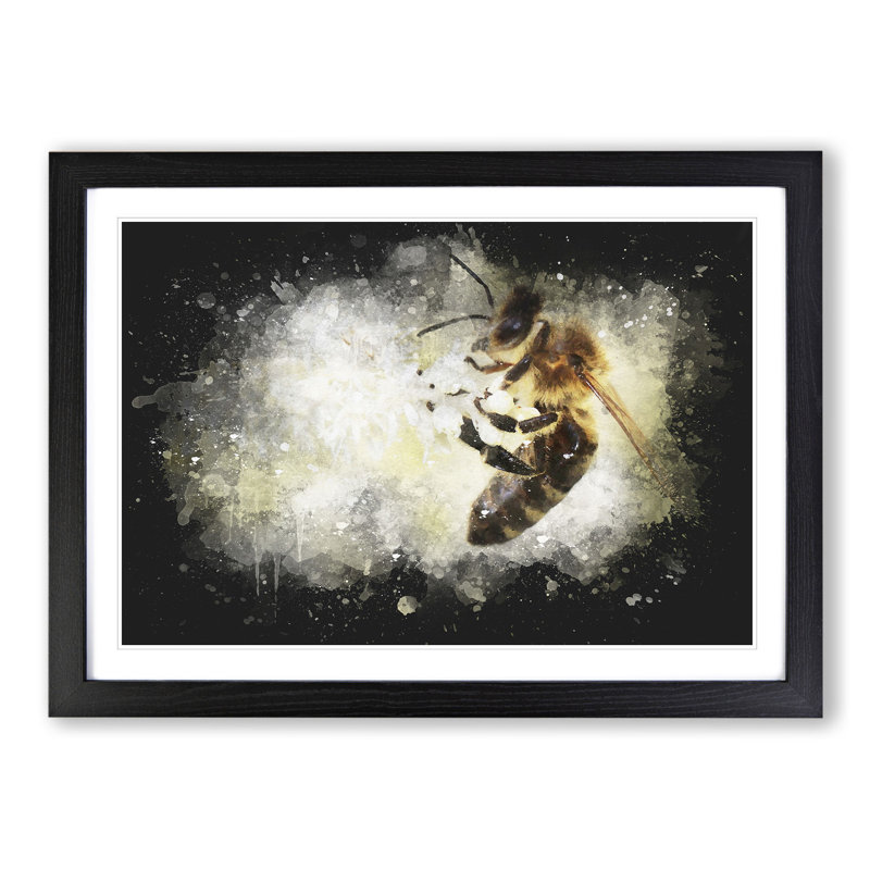Bee Collecting Pollen Vol.1 - Picture Frame Graphic Art, 27cm H x 36cm W x 2cm D, Black