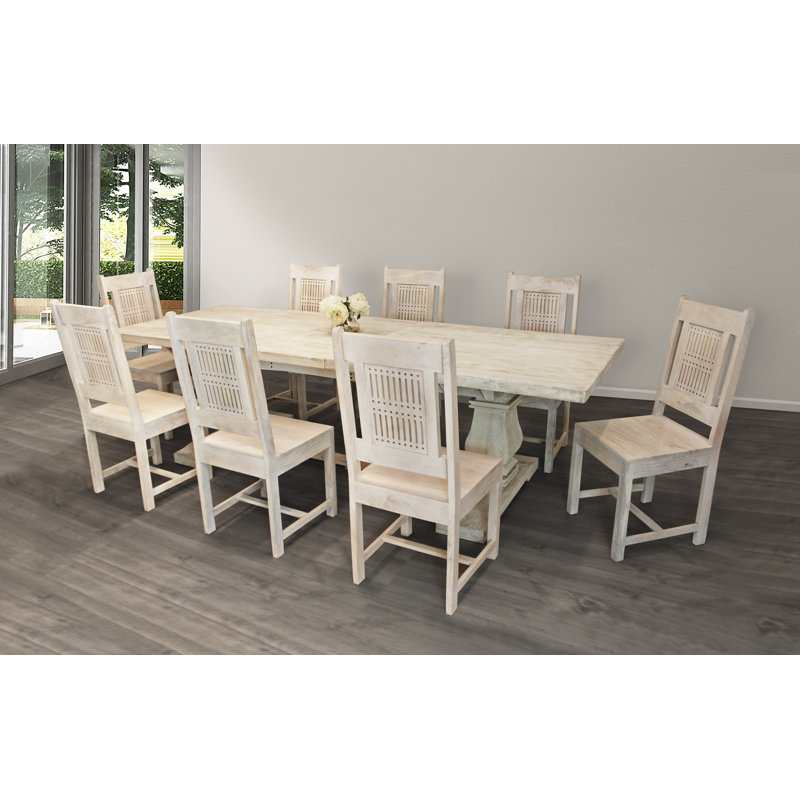 Amlie 8 - Person Extendable Solid Wood Top Trestle Base Dining Set