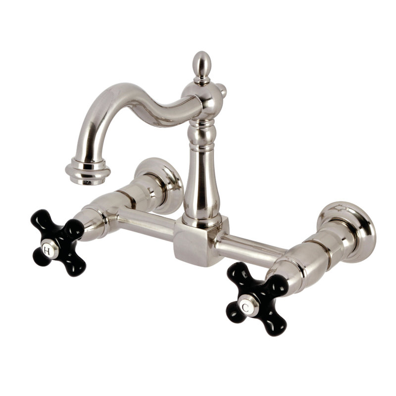 Kingston Brass Duchess Double-Handle 2-Hole Wall-Mount Bridge Kitchen Faucet, Brushed Nickel