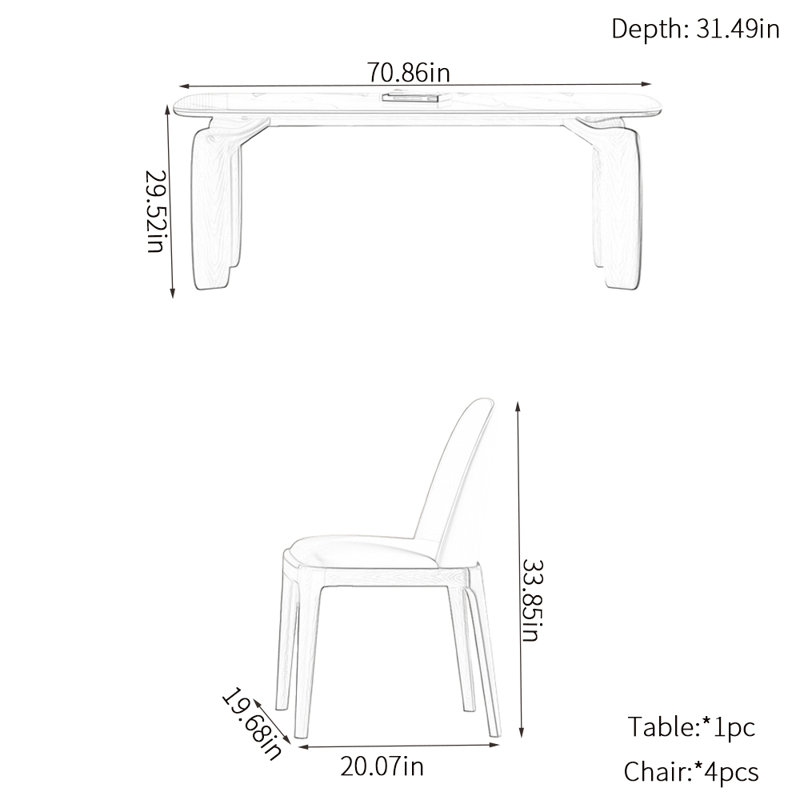 Modern simple rock plate dining table sets, 29.52"H x 70.86"L x 31.49"W