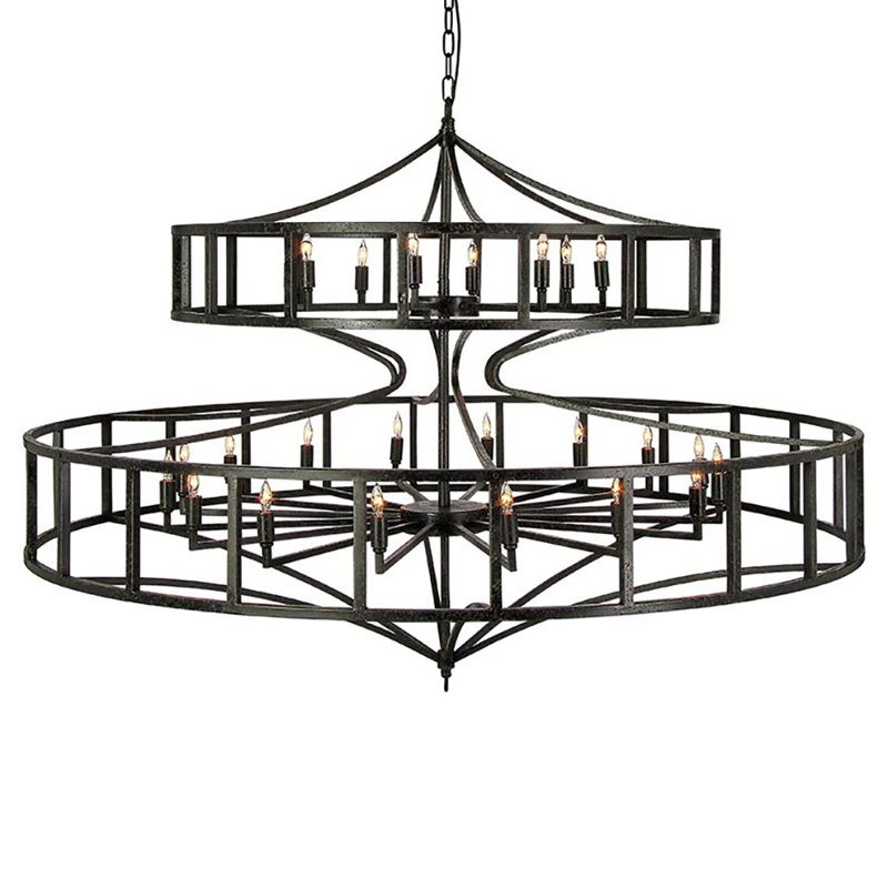 Phoenix 20 - Light Candle Style Geometric Chandelier, Antique Black
