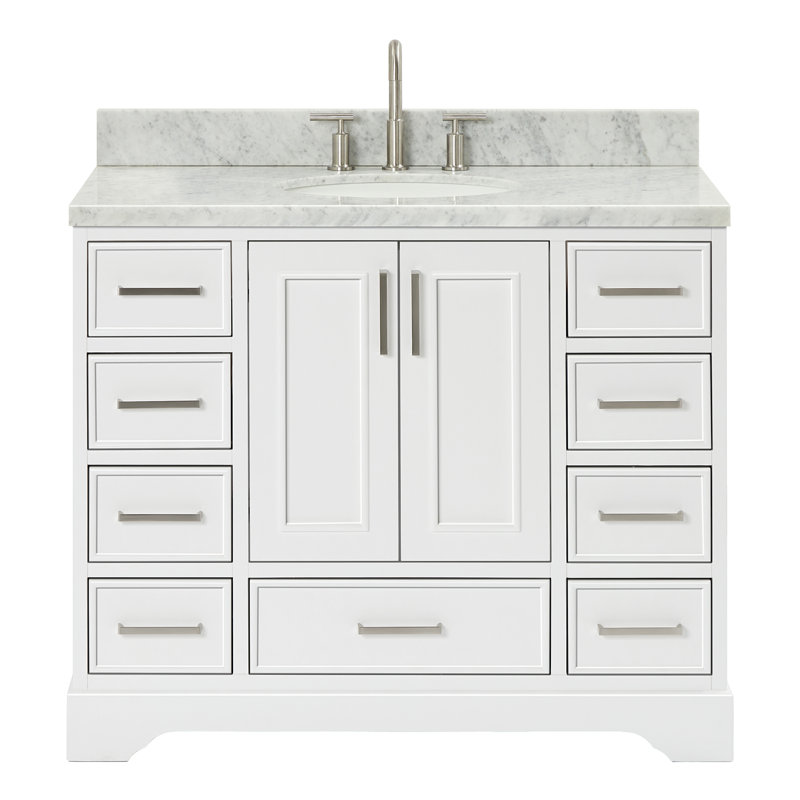 43'' Single Bathroom Vanity with Carrara Marble Top, White
