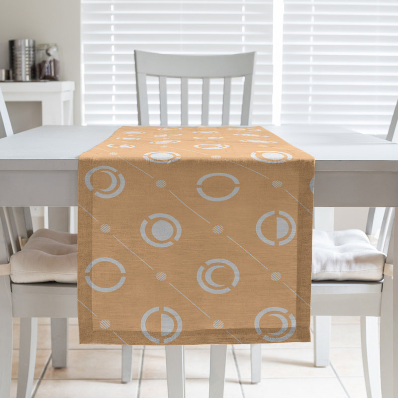 Classic Moon Phases Table Runner, 16" x 72", Light Orange/Snow White