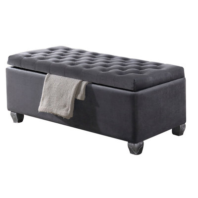 Grey Velvet Bench For Bedroom - Practical And Fashionable Storage With Lift-Top Chic &