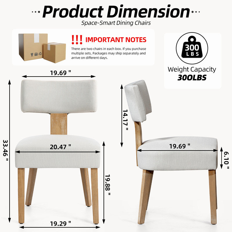Upholstered Solid Wood Fabric Dining Chair, Armless Side Chair, Natural Wood