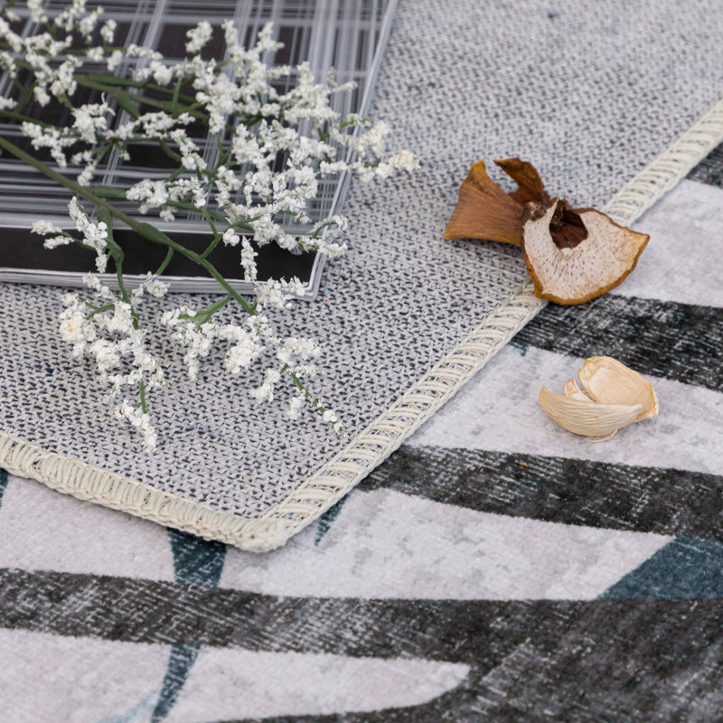 Jasmine Modern Plant Leaf Design Washable and Foldable Area Rugs Yellow Blue Ivory for Living Room Bedroom, Rectangle 2' x 3'