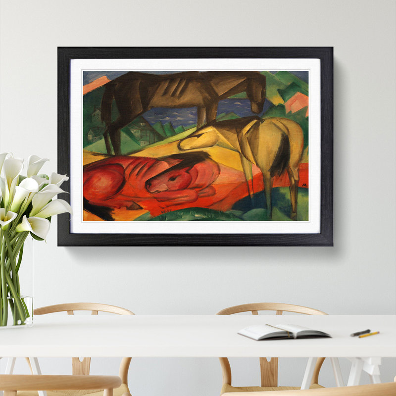 Three Horses by Franz Marc - Picture Frame Painting, 27cm H x 36cm W x 2cm D, Black