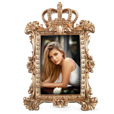 Vintage Golden Crown Resin Photo Frame Decorative Picture Frame With Kickstand For Tabletop And Wall Display Ideal,(5.7 Inch/Gold)