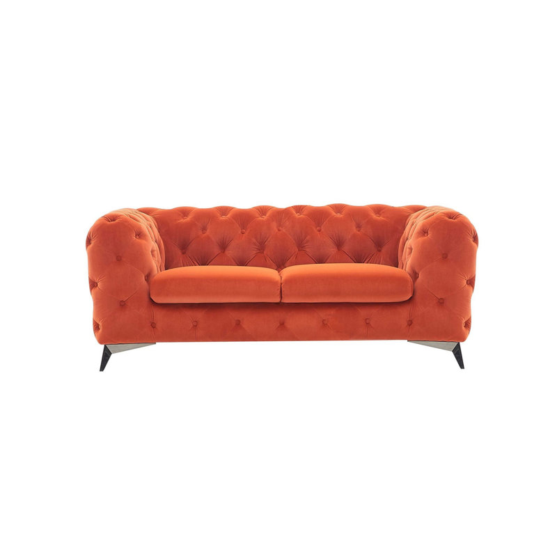 Soule - Causeuse transitionnelle en velours, H 30 po x l 74 po x P 40 po, Velours orange