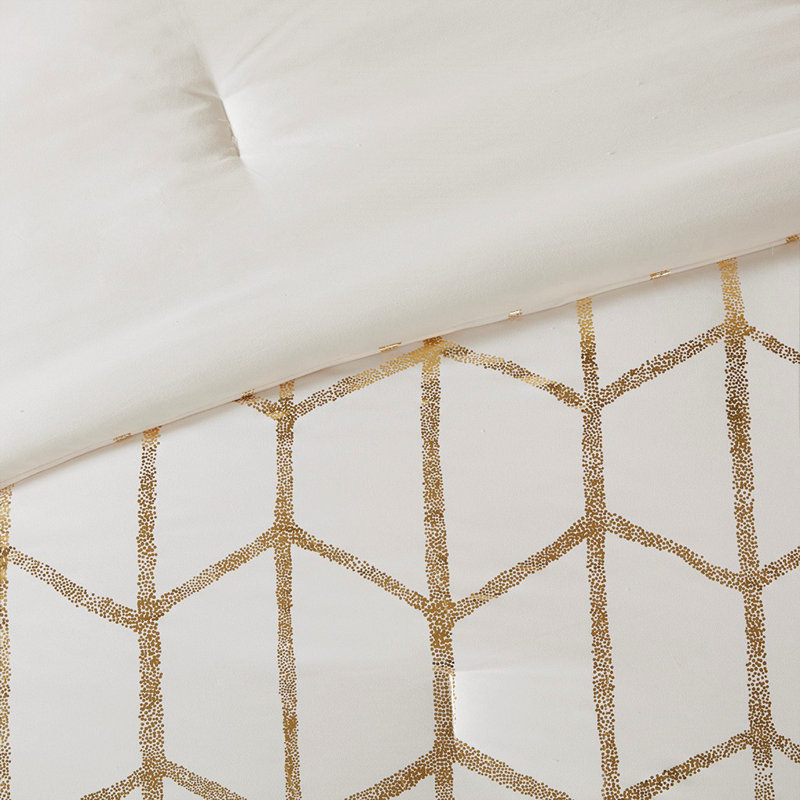 Ivory and Gold Twin Microfiber Geometric Comforter Set