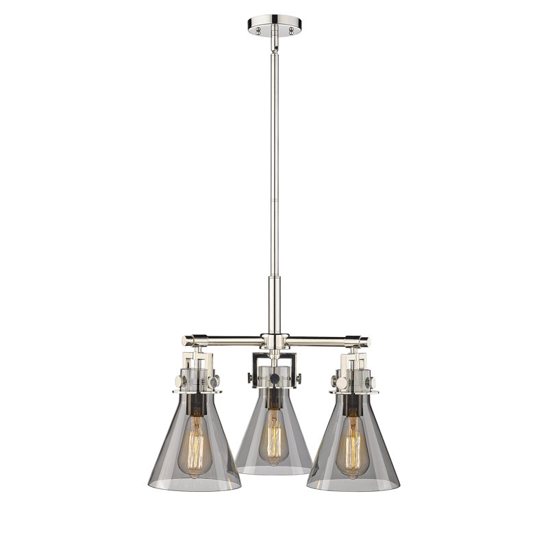 Luminaire suspendu sur tige 3 lumières Slatington, Plaqué couleur fumée, Nickel poli