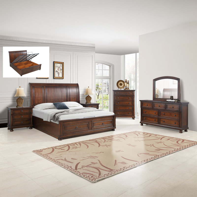 Ensemble de chambre à coucher Rosch 5pc, Ensemble de cinq pièces : lit, commode, coiffeus, Grand lit