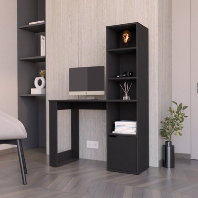 Bureau d'ordinateur Broadmoor avec bibliothèque à 4 niveaux et armoire à 1 porte