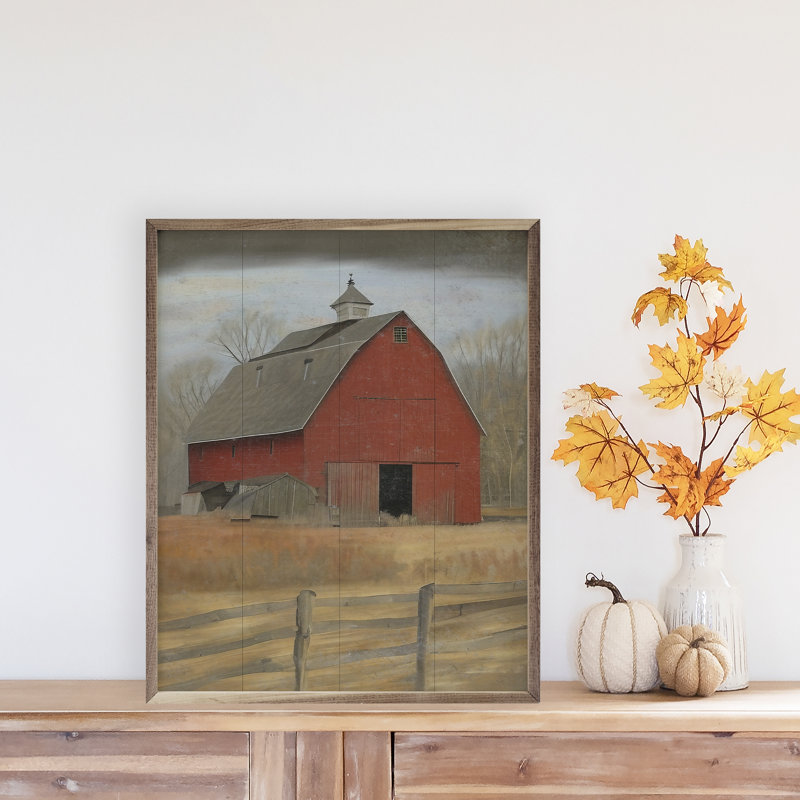 «Frisco Red Barn with Fence», impression encadrée sur bois, L 16 po x H 20 po
