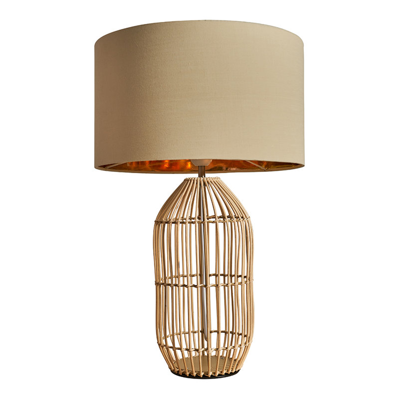 Wicker/Rattan Table Lamp, Beige/Gold, Gold, 53" H x 35" W x 35" D