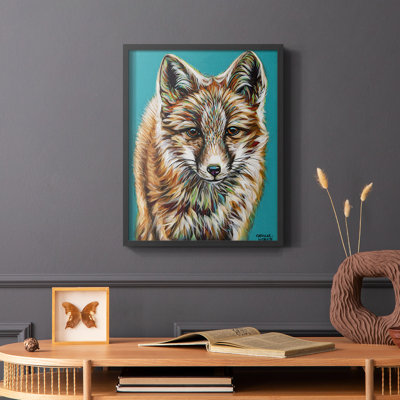 Teal Fox Framed Print - Solid Wood